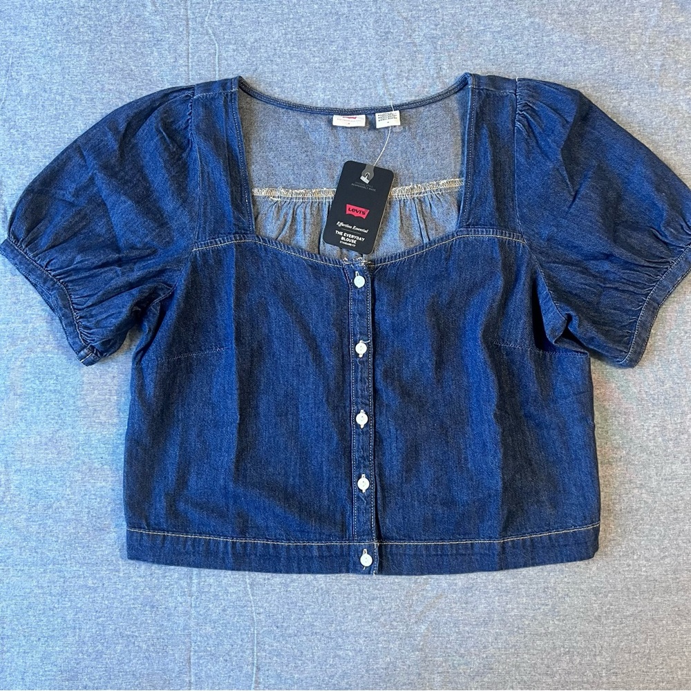 Levi's Blue Puff Sleeve Crop Blouse